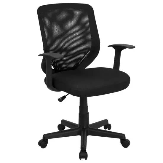 Emma and Oliver Mid-Back Mesh Tapered Back Swivel Task Office Chair with T-Arms Black {1}