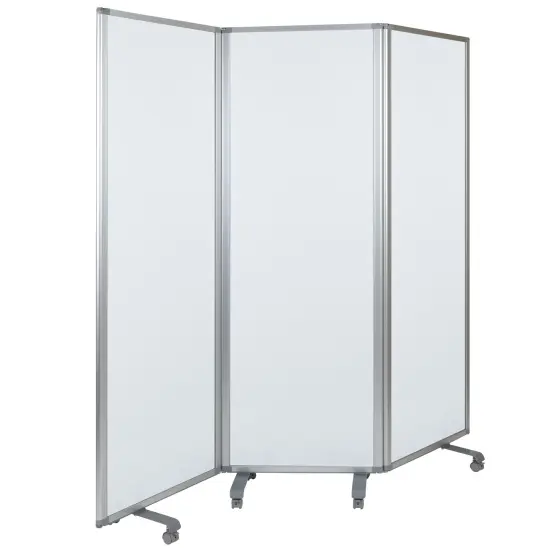 Emma and Oliver Mobile Magnetic Whiteboard 3 Section Partition with Locking Casters, 72"H x 24"W {1}