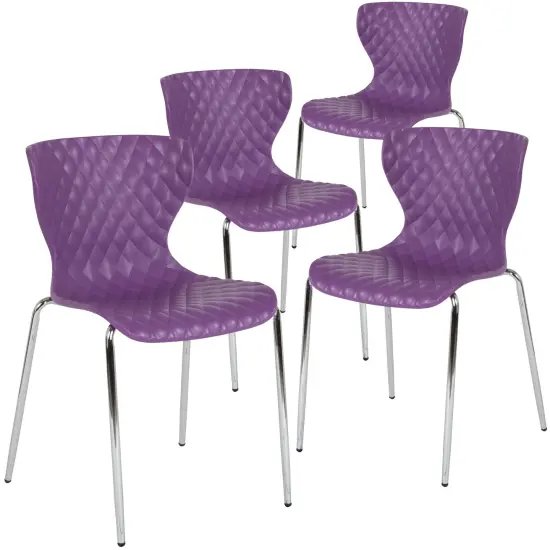 Emma and Oliver 4 Pack Contemporary Design Plastic Stack Chair Purple {1}