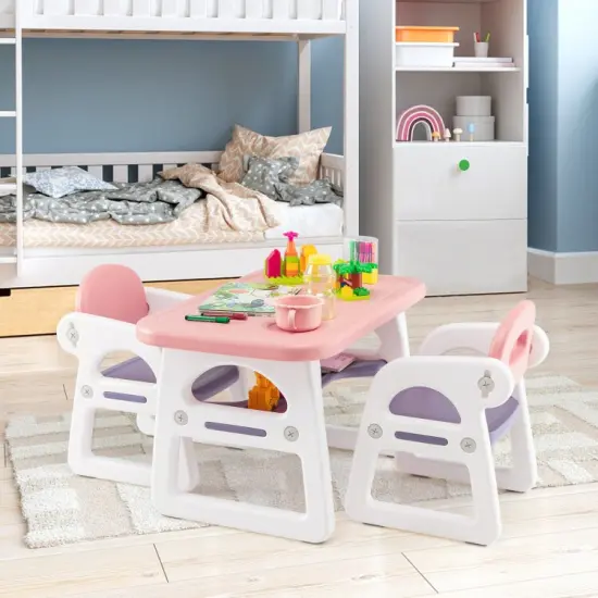 Kids Table and Chair Set with Building Blocks Pink {12}