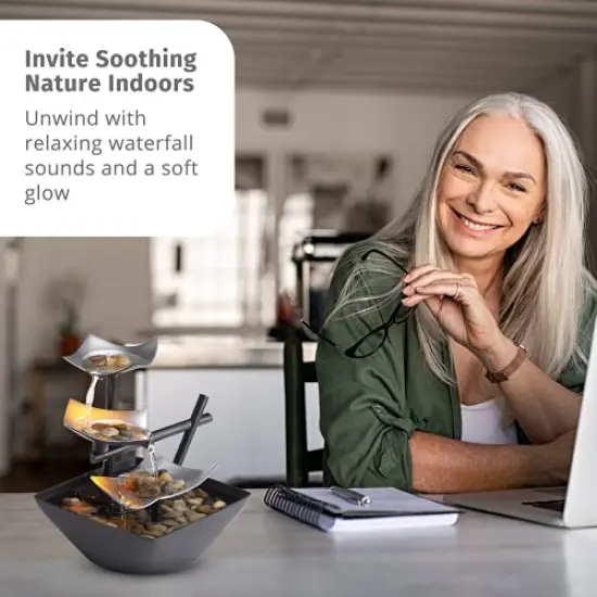 Tabletop Water Fountain, Home D&eacute;cor Soothing Sound Machine with Automatic Pump, Deep Basin and Natural River Rocks. Indoor Zen Relaxation for Office, Living Room, or Bedroom D&eacute;cor. 8.25&rdquo; Tall {4}