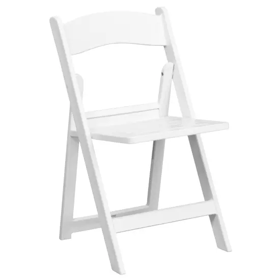 Emma and Oliver 4 Pack 800 lb. Capacity Resin Folding Chair with Slatted Seat White {5}