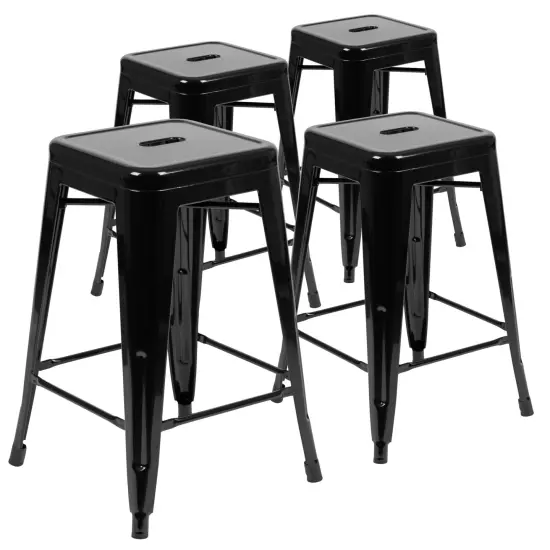 Emma and Oliver 4 Pack 24" High Metal Indoor Counter Bar Stool - Stackable Stool Gun Metal {6}