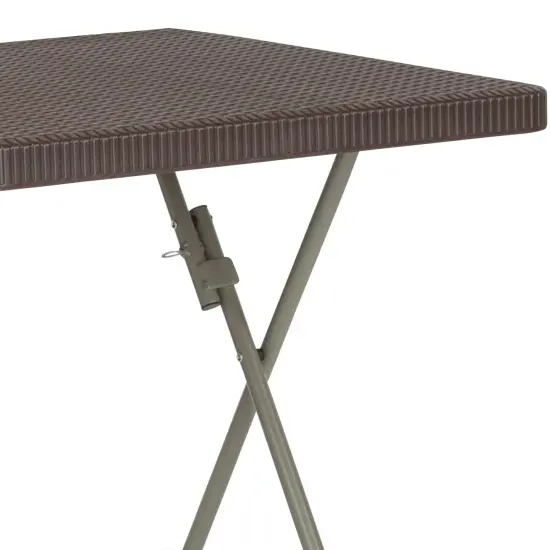 Emma and Oliver 1.95-Foot Square Rattan Plastic Folding Table Brown {6}