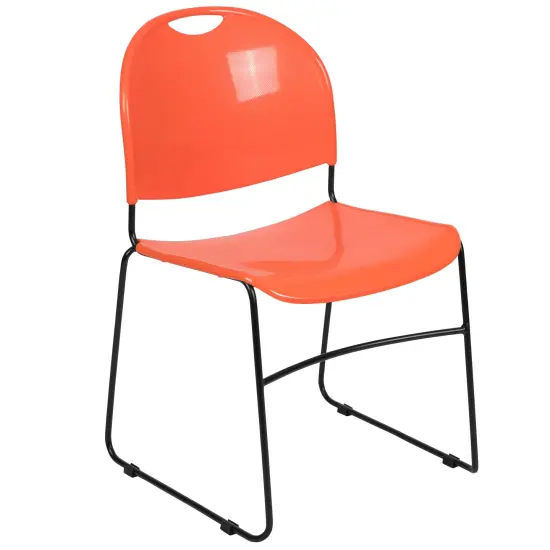Emma and Oliver Ultra-Compact School Stack Chair - Office Guest Chair/Student Chair OrangePlastic/Black {1}
