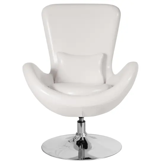 Merrick Lane Soro High-Back Egg Style Lounge Chair With 360&deg; Swivel Metal Base White LeatherSoft {3}