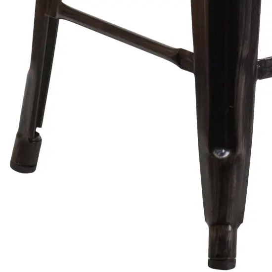 Merrick Lane Dalton Series Backless Metal Dining Stool with Wooden Seat for Indoor Use Black-Antique Gold {6}