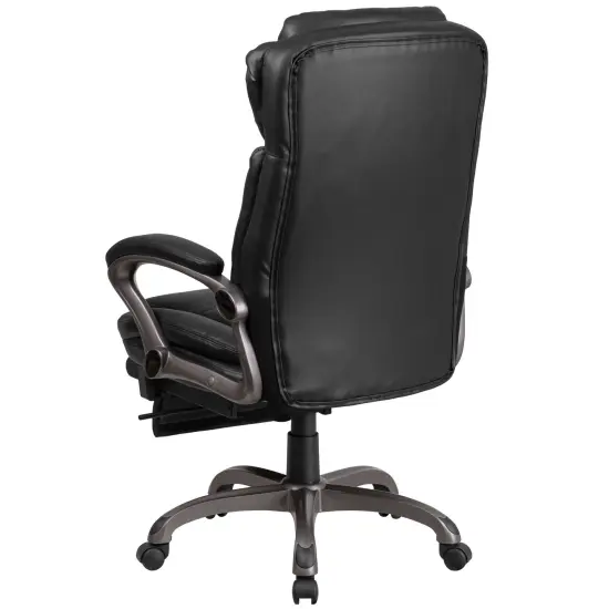 Emma and Oliver High Back Leather Executive Reclining Swivel Office Chair with Outer Lumbar Cushion and Arms Black {3}