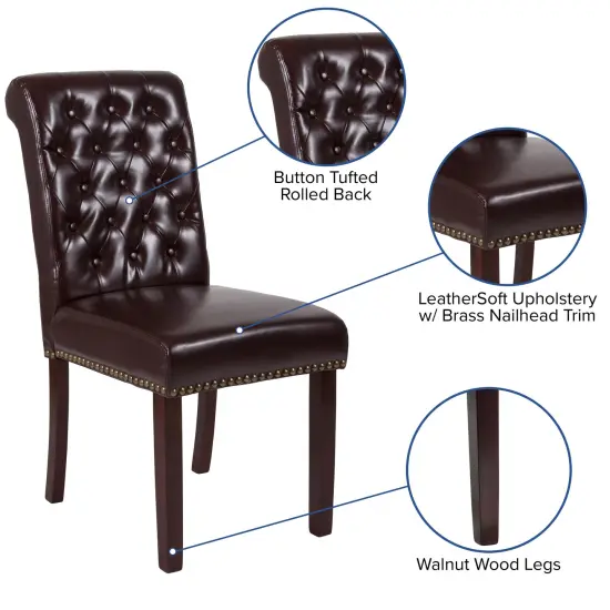 Merrick Lane Falmouth Upholstered Parsons Chair with Nailhead Trim Brown LeatherSoft {2}