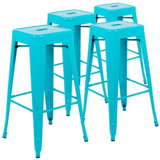 Emma and Oliver 4 Pack 30" High Metal Indoor Bar Stool - Stackable Stool Gun Metal {6}