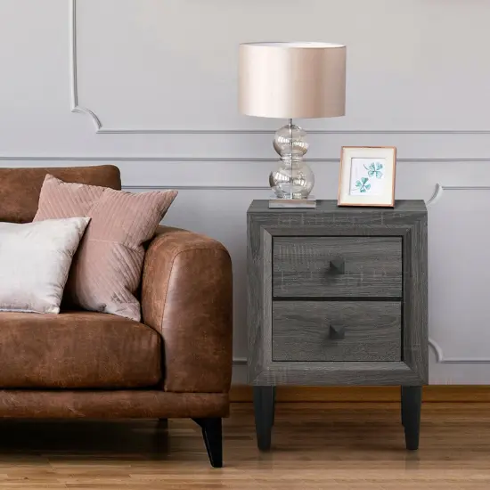 Multi-Purpose Wooden Bedside Nightstand with 2 Drawers Suitable for Any Room Grey {6}