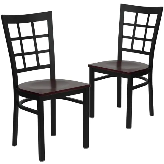 Emma and Oliver 2 Pack Window Back Metal Restaurant Chair Cherry/BlackMetal {6}