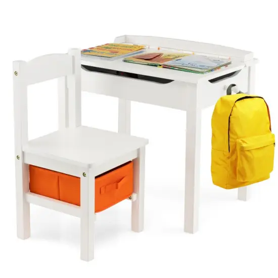 Wood Activity Kids Table and Chair Set with Flip Top Design and Pull-out Drawer Grey {8}