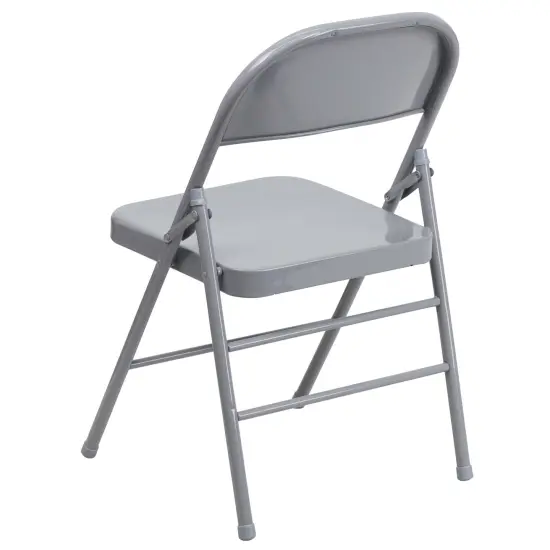 Emma and Oliver 4 Pack Triple Braced & Double Hinged Metal Folding Chair Gray {3}