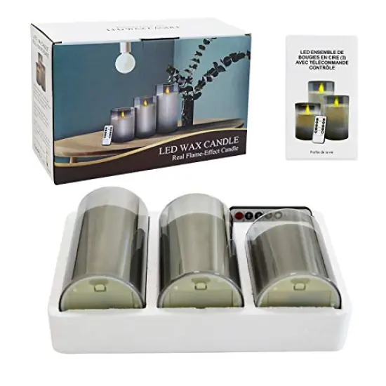 3 Pack Flameless Led Candles Flickering, Battery Operated Candles with Timer Remote, Glass Effect Candles Warm Color Moving Flame Light for Festival Wedding Home Halloween Decor, Black2 {4}