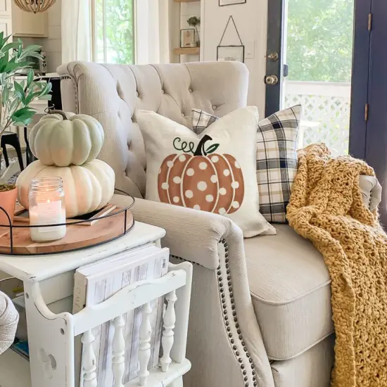 GEEORY Fall Pillow Covers 18x18 inch Polka Dots Pumpkin Throw Pillow Covers for Fall Thanksgiving Decorations Fall Party Pillows Decorative Pillow Covers for Couch Sofa {4}