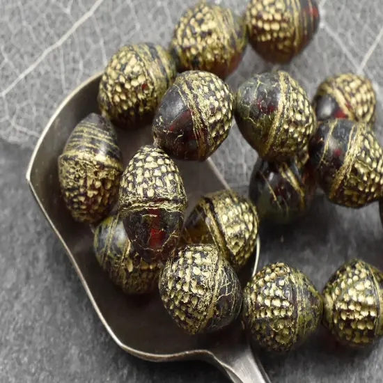 *8* 10x12mm Gold Washed RubyRed Acorn Oval Beads {3}