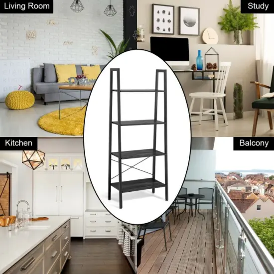 4-Tier Wood Ladder Shelf Display Rack with Metal Frame {6}