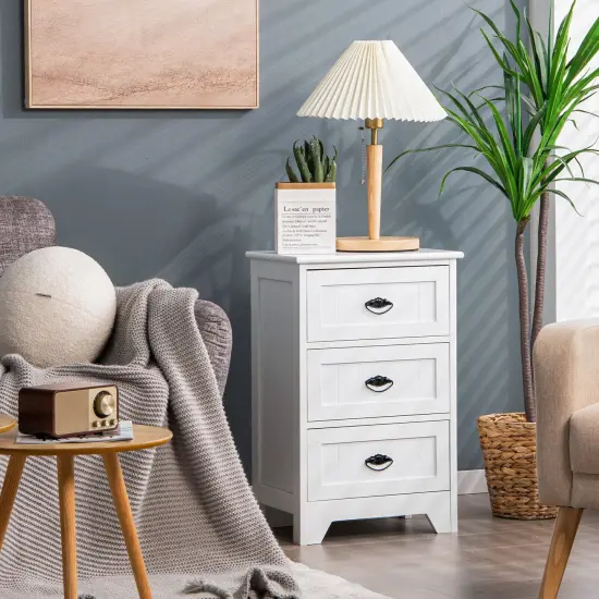3 Drawers End Storage Wood Side Nightstand White {2}