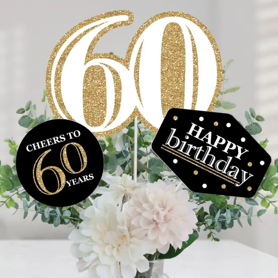 Big Dot of Happiness Adult 60th Birthday - Gold - Birthday Party Centerpiece Sticks - Table Toppers - Set of 15 {1}