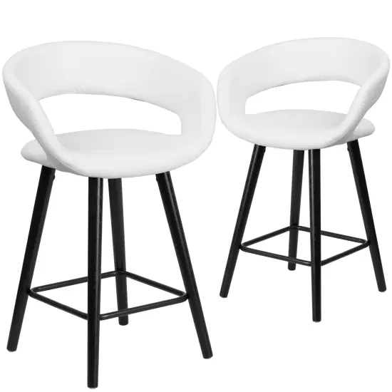 Emma and Oliver 2 Pk. 24'' High Contemporary Vinyl Counter Height Stool with Cappuccino Wood Frame Black {6}