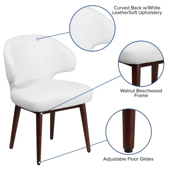 Emma and Oliver Side Reception Chair with Walnut Legs White LeatherSoft {2}