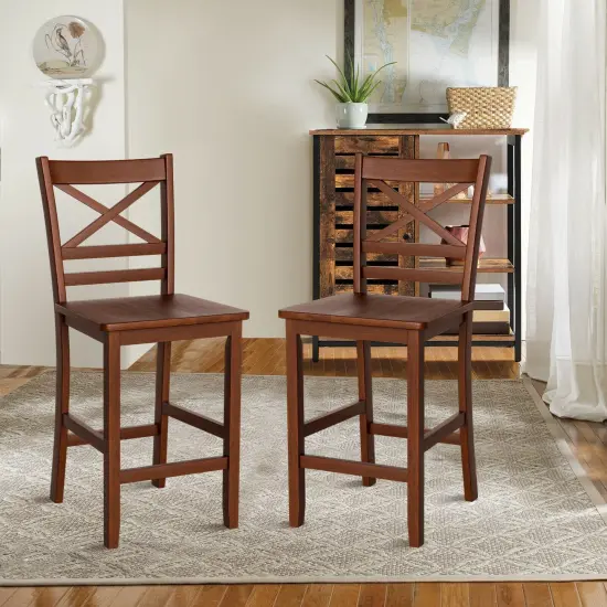 Set of 2 Bar Stools 24 Inch Counter Height Chairs with Rubber Wood Legs {5}
