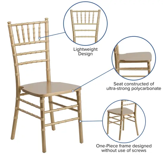 Emma and Oliver Wedding & Event Wood Chiavari Dining Chair Gold {2}