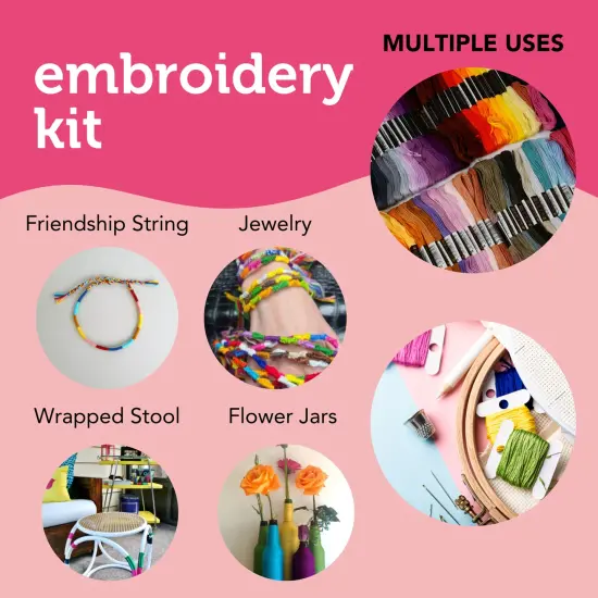 Incraftables Embroidery Thread for Bracelets 100pcs. Embroidery Floss for Friendship Bracelets String Making. Embroidery Floss Kit w/ Needles, Threaders & Yarn Tools. Best Cross Stitch Rainbow Skeins {4}