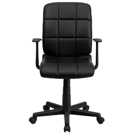 Emma and Oliver Mid-Back Quilted Vinyl Swivel Task Office Chair with Arms Black {3}