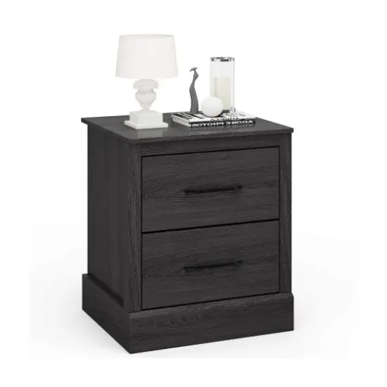 Wood Compact Floor Nightstand with Storage Drawers-Dark grey {1}