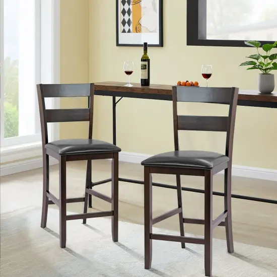 2-Pieces Upholstered Bar Stools Counter Height Chairs with PU Leather Cover {2}