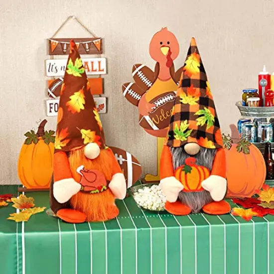 Ndeno 2PCS Thanksgiving Gnome Plush Decorations, Fall ThanksgivingHandmade Scandinavian Tomte - Autumn Pumpkins Home Tabletop Elf Gnomes Decor Ornaments - Lucky Swedish Gift (Harvest Festival), 01 {4}