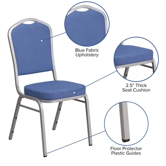 Emma and Oliver Crown Back Stacking Banquet Dining Chair BlueFabric/Silver {2}
