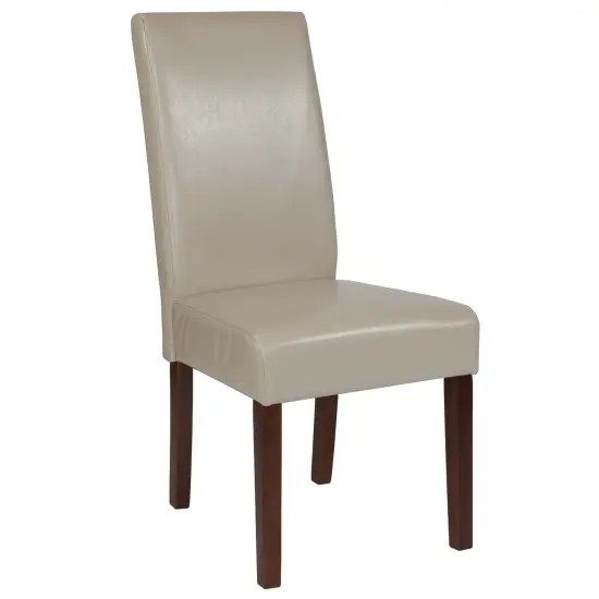 Merrick Lane Ellison Mid-Century Panel Back Parsons Accent Dining Chair Beige LeatherSoft {1}
