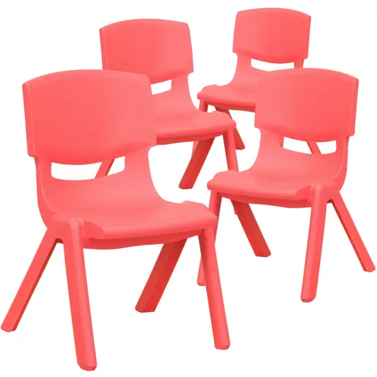 Emma and Oliver 4 Pack Plastic Stackable Pre-K/School Chairs with 10.5"H Seat Red {2}