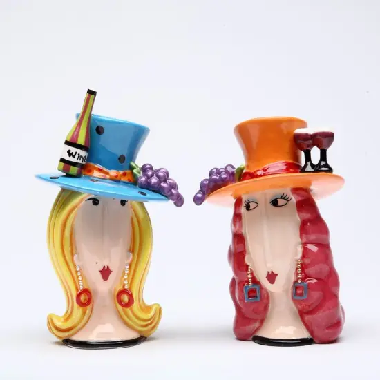 Ceramic Wine Loving Ladies Salt and Pepper Shakers, Home Décor, Gift for Her or Mom, Gift for Friend or Coworker, Kitchen Décor {4}