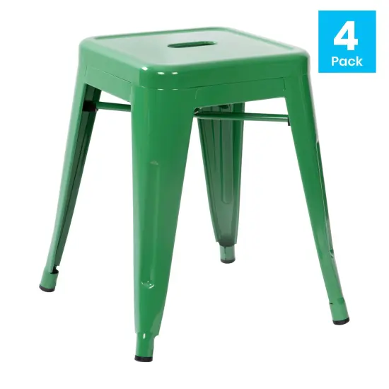 Emma and Oliver 18 Inch Table Height Indoor Stackable Metal Dining Stool-Set of 4 Green {4}