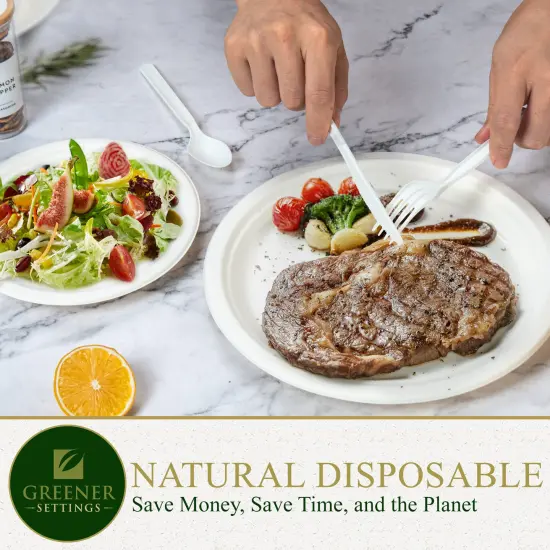 White Compostable Disposable Paper Plates Cutlery Set (25 Sets) {2}