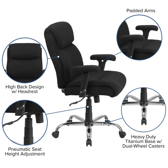 Emma and Oliver 400 lb. Big & Tall Mid-Back Swivel Clean Line Stitch Ergonomic Task Office Chair Black Fabric {2}