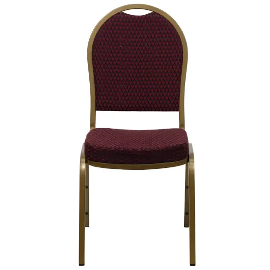Emma and Oliver Dome Back Stacking Banquet Dining Chair BurgundyFab/Gold {3}