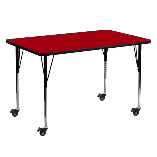 Emma and Oliver Mobile 30x60 Rectangle Laminate Adjustable Activity Table Red {1}