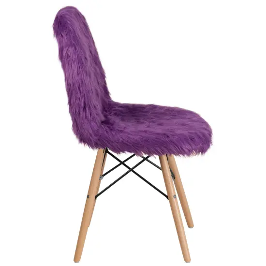 Emma and Oliver Shaggy Dog Fur Accent Chair Purple {5}