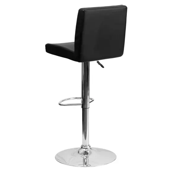 Emma and Oliver Panel Back Adjustable Height Barstool with Chrome Base Black {4}