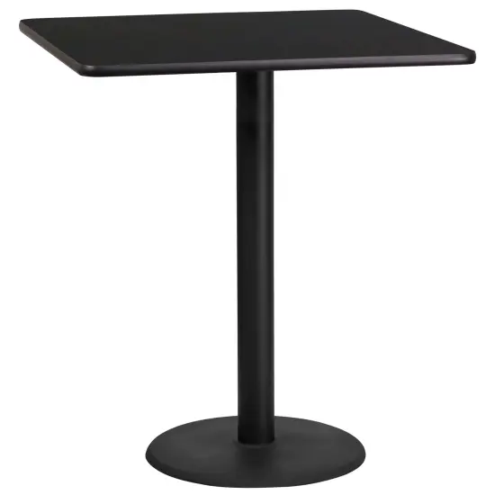Emma and Oliver 36" Square Laminate Table Top with 24" Round Bar Height Table Base Black {1}