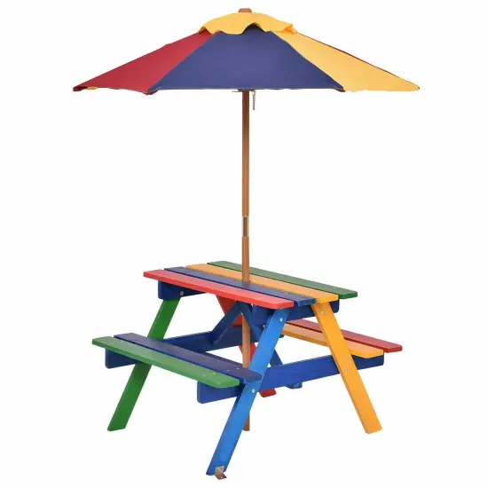 4 Seat Kids Picnic Table with Umbrella {3}