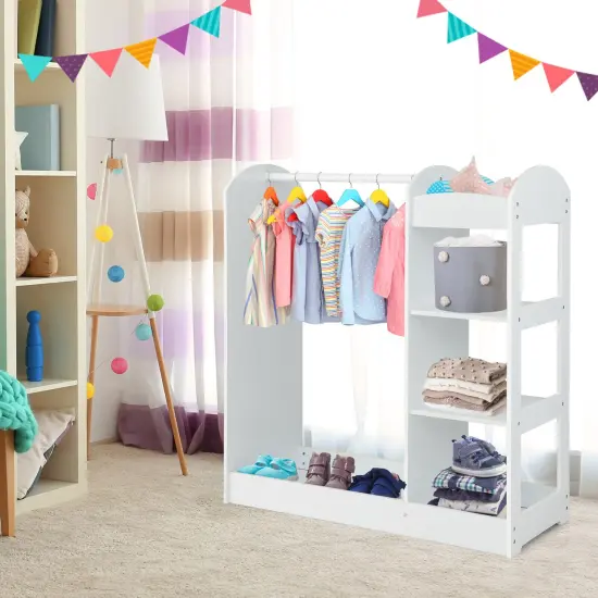 Kids Dress Up Storage Space with 2 Open Shelves and 2 Bottom Storage Layers White {2}