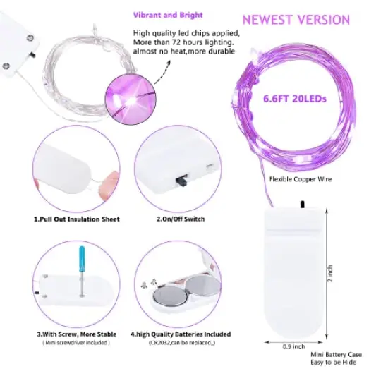 15 Packs 20 Led Purple Fairy Lights Battery Operated 6.6ft Silver String Lights Waterproof Firefly Starry Light for DIY Table Centerpieces Wedding Halloween Christmas Party Decor {2}