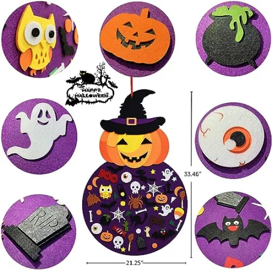 DIY Halloween Felt Pumpkin Witch Hanging Decor for Kids Felt Crafts and Kits Adhesive Ornaments Halloween Party Favor Decorations Indoors Outdoors (2.8FT) {6}