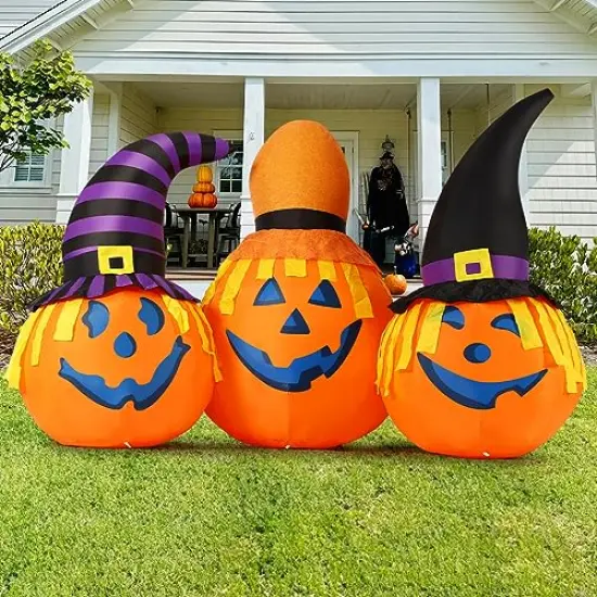 GOOSH 6.5 FT Halloween Inflatables Outdoor Pumpkin Combo with Wizard hat Blow Up Yard Decoration with LED Lights Built-in for Holiday Party Yard Garden {4}
